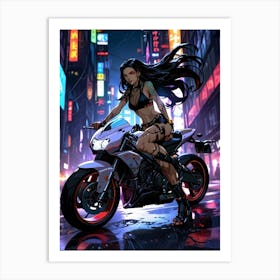 Girl On A Motorcycle 1 Art Print