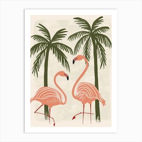 Lesser Flamingo And Palm Trees Minimalist Illustration 1 Art Print