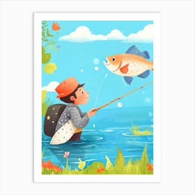 Boy Fishing In The Water Art Print