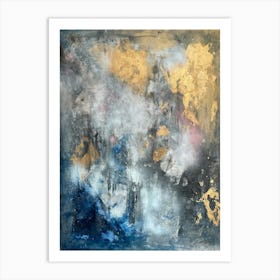 THE GOLDEN COMPASS - Abstract Painting blue, pink, gold colour Art Print