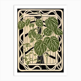 B&W Plant Illustration Philodendron 2 Art Print