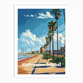 Galveston Island Texas Summer Digital Travel Illustration Art Print