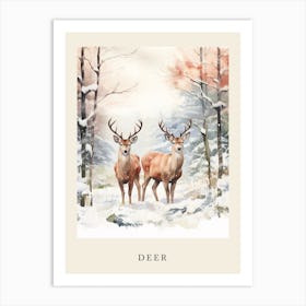 Winter Watercolour Deer 5 Poster Art Print