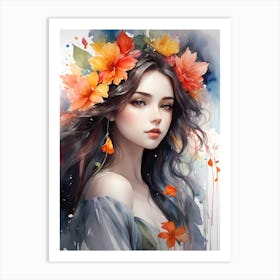 Beautiful Girl With Flowers 15 Art Print