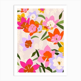 Colorful Floral Pink Orange Lilac Yellow Art Print