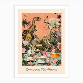 Vintage Dinosaur Tea Party Poster 1 Art Print
