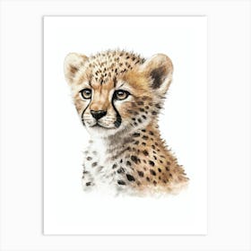 Baby Cheetah Aesthetic Watercolor Painting Portrait Art Print