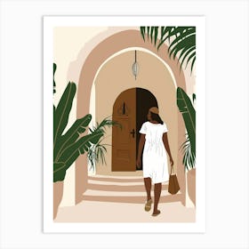 Woman Walking Through A Doorway Art Print