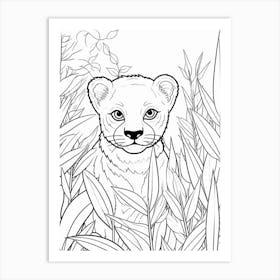 Line Art Jungle Animal Black Panther 3 Art Print