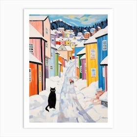 Cat In The Streets Of Lillehammer   Norway With Snow 1 Art Print