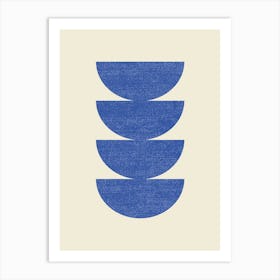 Half-circle Mid-century Style Minimal Abstract Monochromatic Composition - Deep Blue Art Print