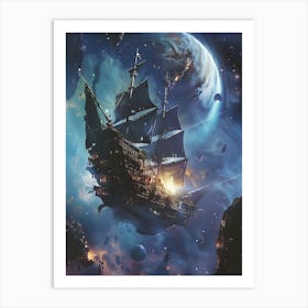 Fantasy Ship Floating in the Galaxy 9 Art Print