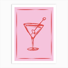Martini Cocktail Red and Pink Art Print