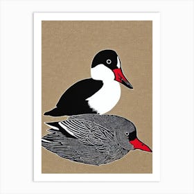 Bufflehead 3 Linocut Bird Art Print