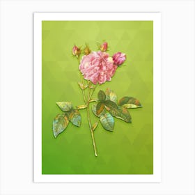 Vintage Pink Agatha Rose Botanical Art on Love Bird Green n.1305 Art Print