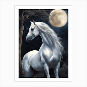 White Horse ,The Moon Art Print