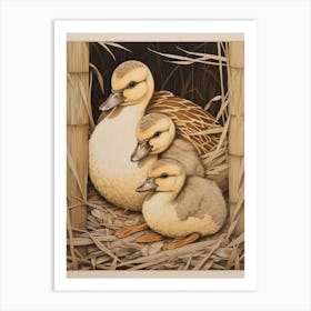 Ducklings Japanese Woodblock Style 6 Art Print