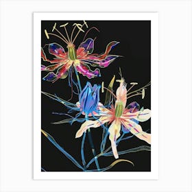 Neon Flowers On Black Love In A Mist Nigella 7 Art Print