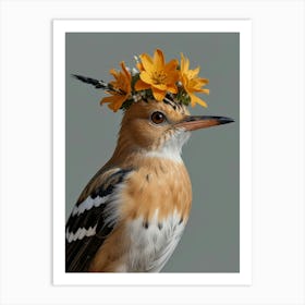 Bird With Flower Crown European Robin Art 1 Art Print