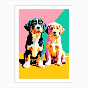'Greater Swiss Mountain Dog Pups', This Contemporary art brings POP Art and Flat Vector Art Together, Colorful Art, Animal Art, Home Decor, Kids Room Decor, Puppy Bank - 59th Art Print