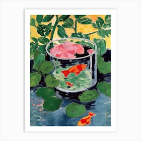 Goldfish In A Bowl With Plants Illustration Matisse Style Art Print