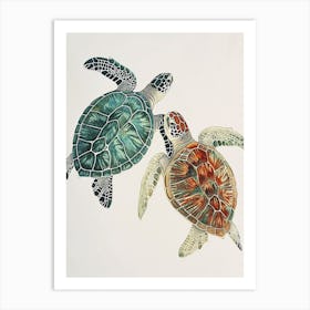 Minimalist Turquouse & Orange Sea Turtle Art Print