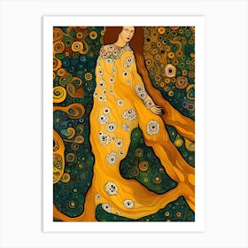 Artistic Symphony Lady In Golden Dress By Klimt And Van Gogh Art Print