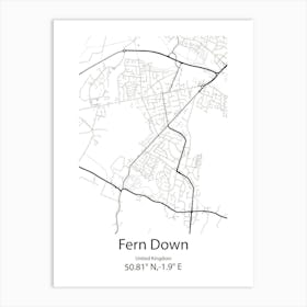 Fern Down,United Kingdom Minimalist Map Art Print