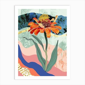 Colourful Flower Illustration Zinnia 4 Art Print