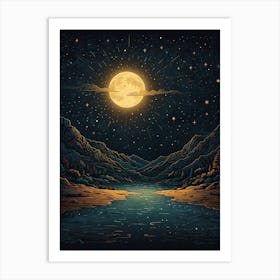 Moon And Stars In The Sky 1 Art Print