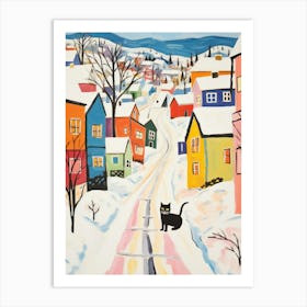 Cat In The Streets Of Lillehammer   Norway With Snow 2 Art Print