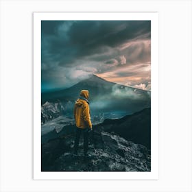 Man Standing On Top Of Mountain Art Print