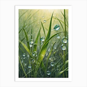 Water Droplets In Grass Art Print