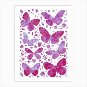 Butterfly Watercolor Hot Magenta Pink Art Print