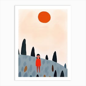 Mountains, Tiny People And Illustration 8 Art Print