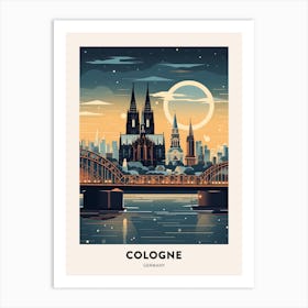 Winter Night  Travel Poster Cologne Germany Art Print