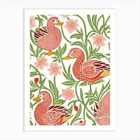 Duck 2 William Morris Style Bird Art Print