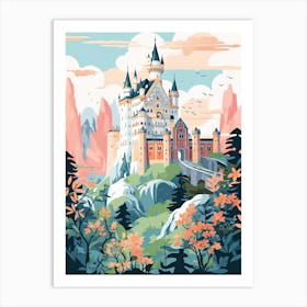Neuschwanstein Castle   Bavaria, Germany   Cute Botanical Illustration Travel 2 Art Print