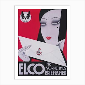 Asian Woman With Letter, Art Deco Vintage Poster Art Print