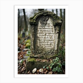 Frontal View Of A Weather Beaten Gravestone Detailing The Worn Engravings Of The Departed Soul Indi (5) Art Print