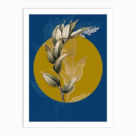 Vintage Botanical Treacleberry on Circle Yellow on Blue Art Print