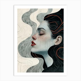 Female Profile. Black and White Graphic Art Print