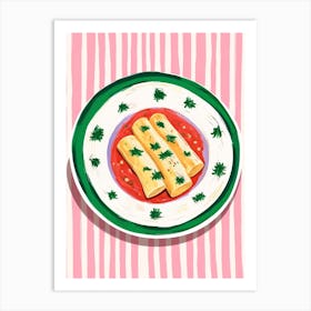 A Plate Of Canelloni, Top View Food Illustration 3 Art Print