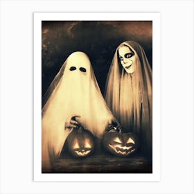 Halloween Ghost Couples AI Vintage Arr Art Print
