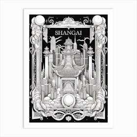 Sanghai, China, Tarot Card Travel  Line Art 4 Art Print