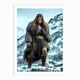 Viking Woman in Fur - Portrait Art Print