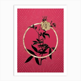 Gold White Rose of York Glitter Ring Botanical Art on Viva Magenta n.0200 Art Print