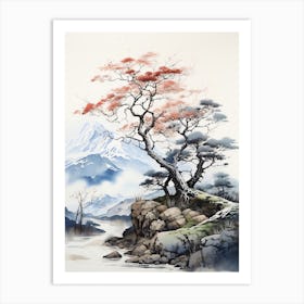 Mount Gassan In Yamagata, Japanese Brush Painting, Ukiyo E, Minimal 2 Art Print