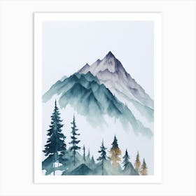 Mountain And Forest In Minimalist Watercolor Vertical Composition 230 Art Print