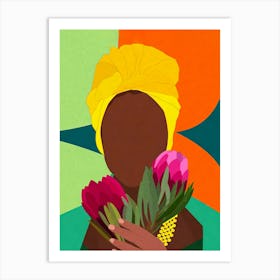 African Woman Holding Flowers Art Print